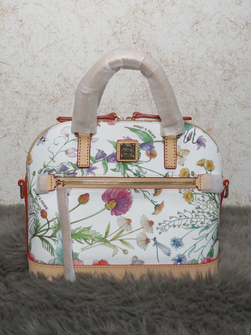 Dooney & Bourke Botanical Small Domed Zip Satchel (White)